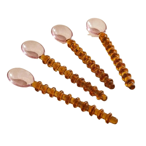 Glass Spoon with Beaded Handle Pink Amber (Set of 4)