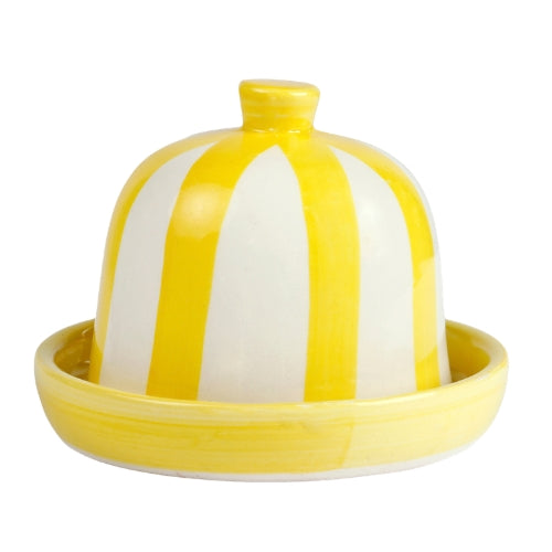 Ceramic Striped Butter Dish, Yellow - 5 x 5.5 Inches
