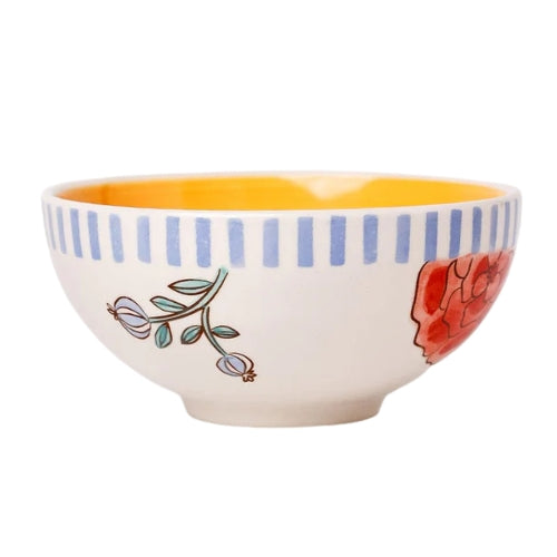 Stripe And Stem Handpainted Ceramic Bowl - 5.90 x 2.75 Inches , 16oz (Set of 2)