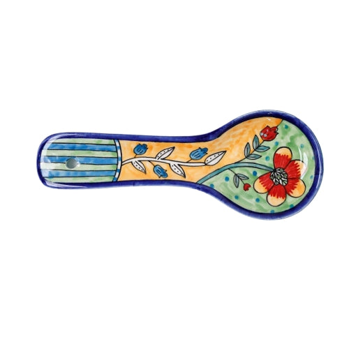 Perch Handpainted Ceramic Spoon Rest - Multi , 9.84 x 3.75 x 1.18 Inches (Set of 2)