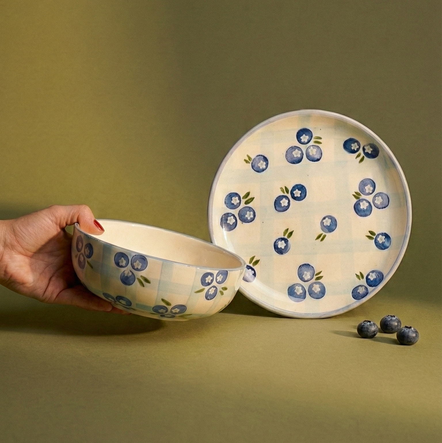 Blueberry Ceramic Breakfast Set - Side Plate And Breakfast Bowl (Set of 2)