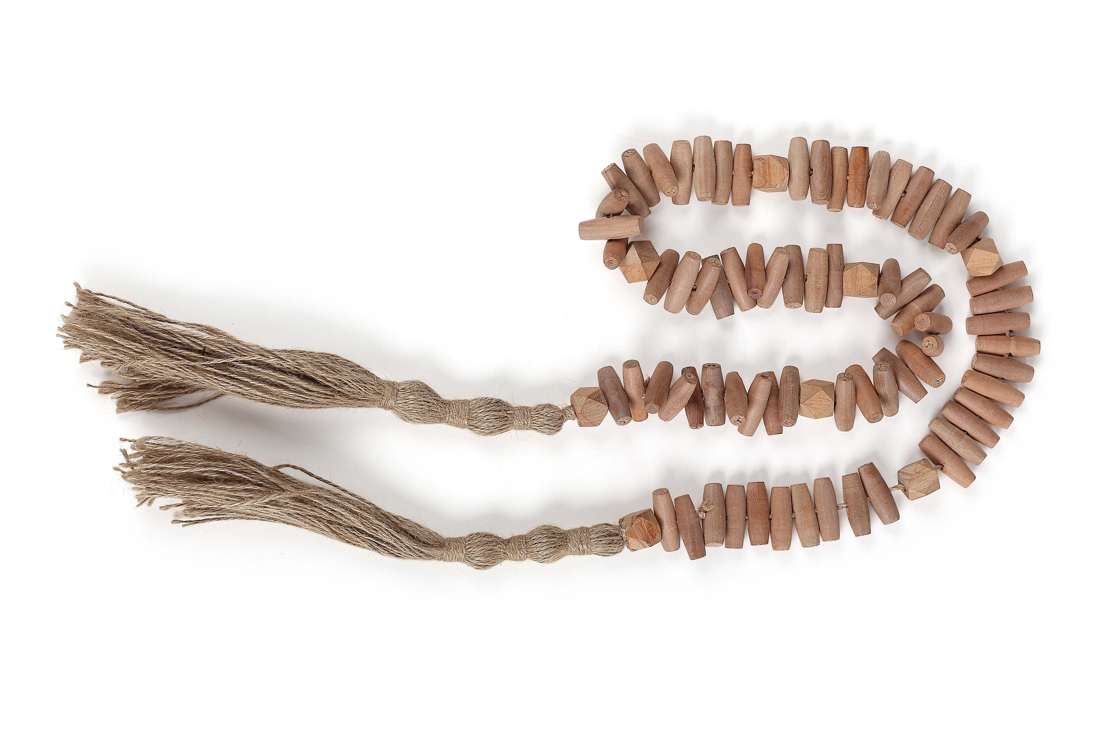 Boho Decor Wooden Beads Garland with Jute Tassel-39Inch