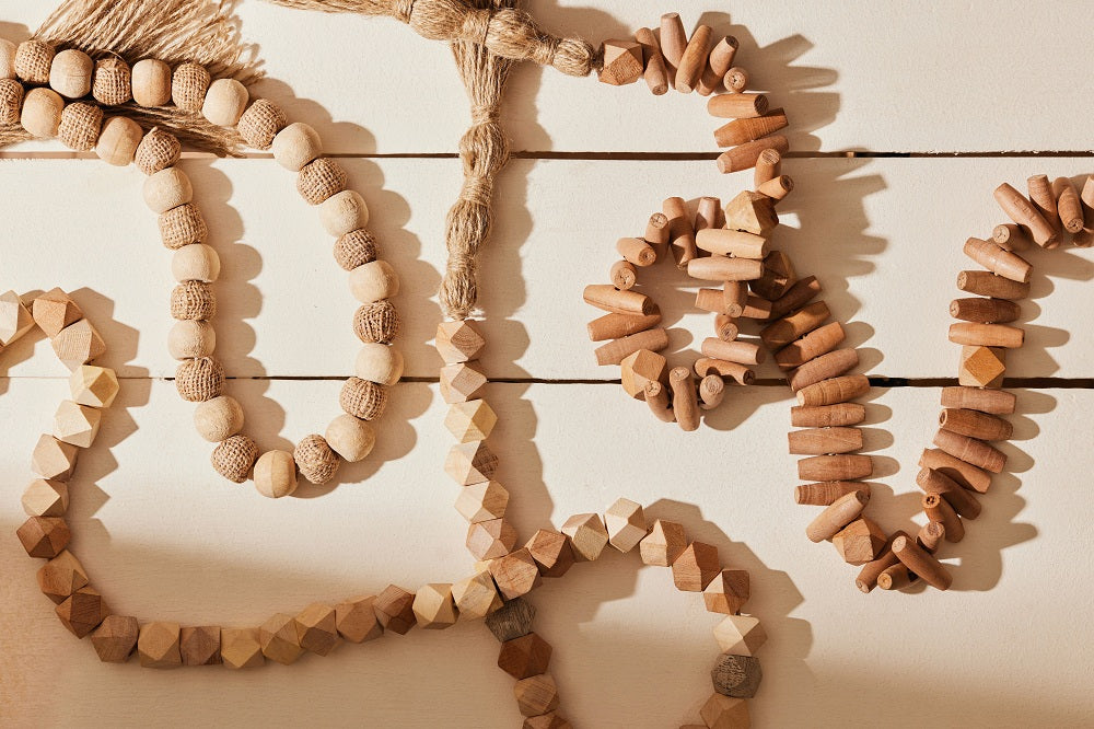 Boho Decor Wooden Beads Garland with Jute Tassel-39Inch