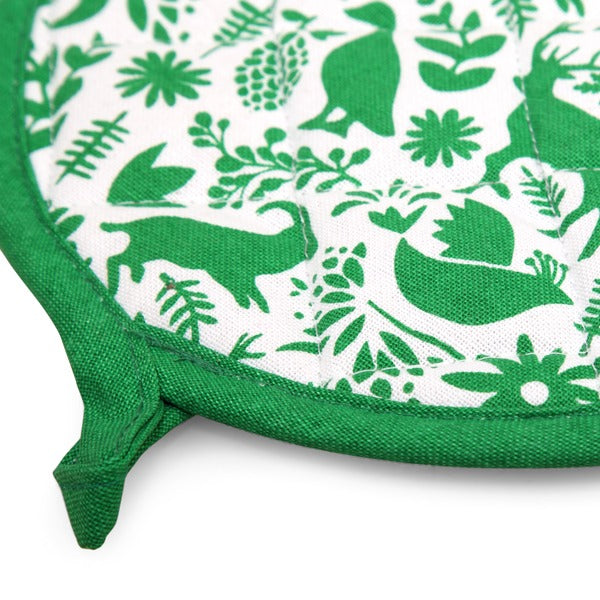 Green Otomi Pot Holder & Oven Mitt Set | Cotton | 7x13