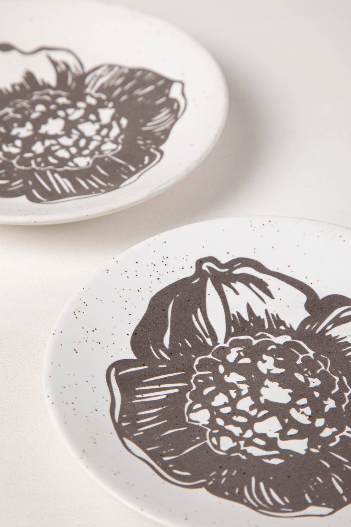 Charcoal Kuru Snack Plate | Ceramic Decal Printed | Set Of 2