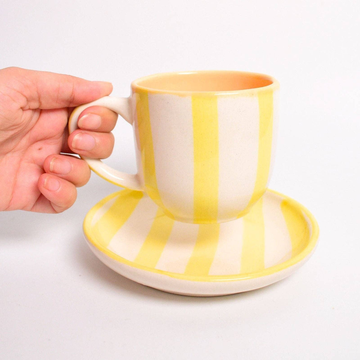 Yellow Stripe Cup & Coaster Set Of 2 | Ceramic | 3 Inch