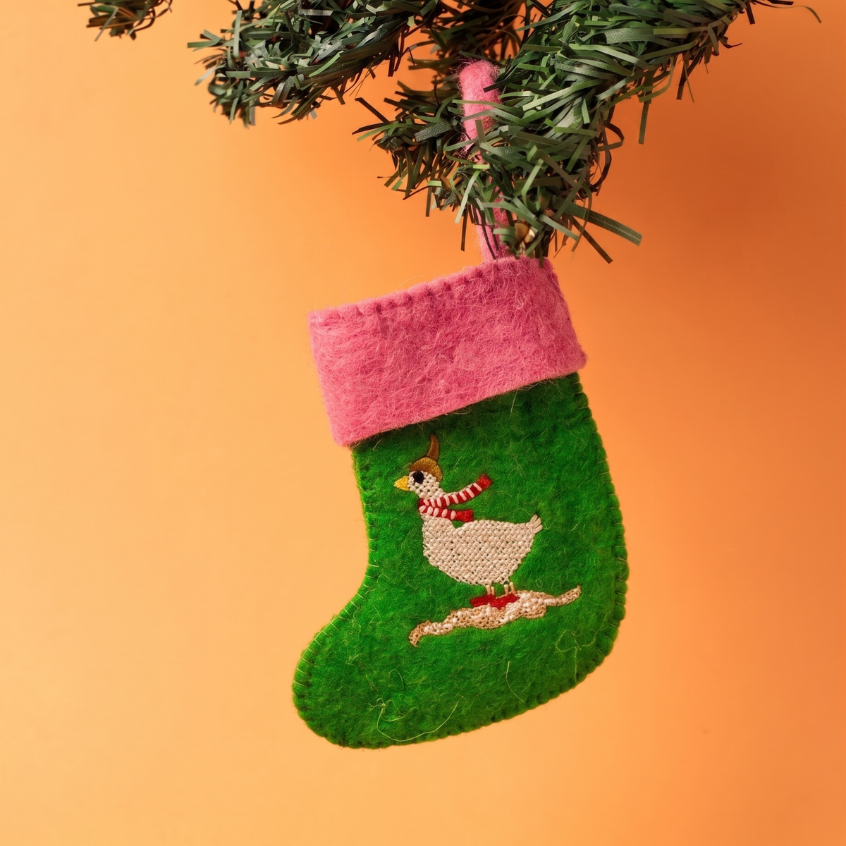 Silly Goose Felt Stocking | Embroidered Felt | 20cm | Set Of 2