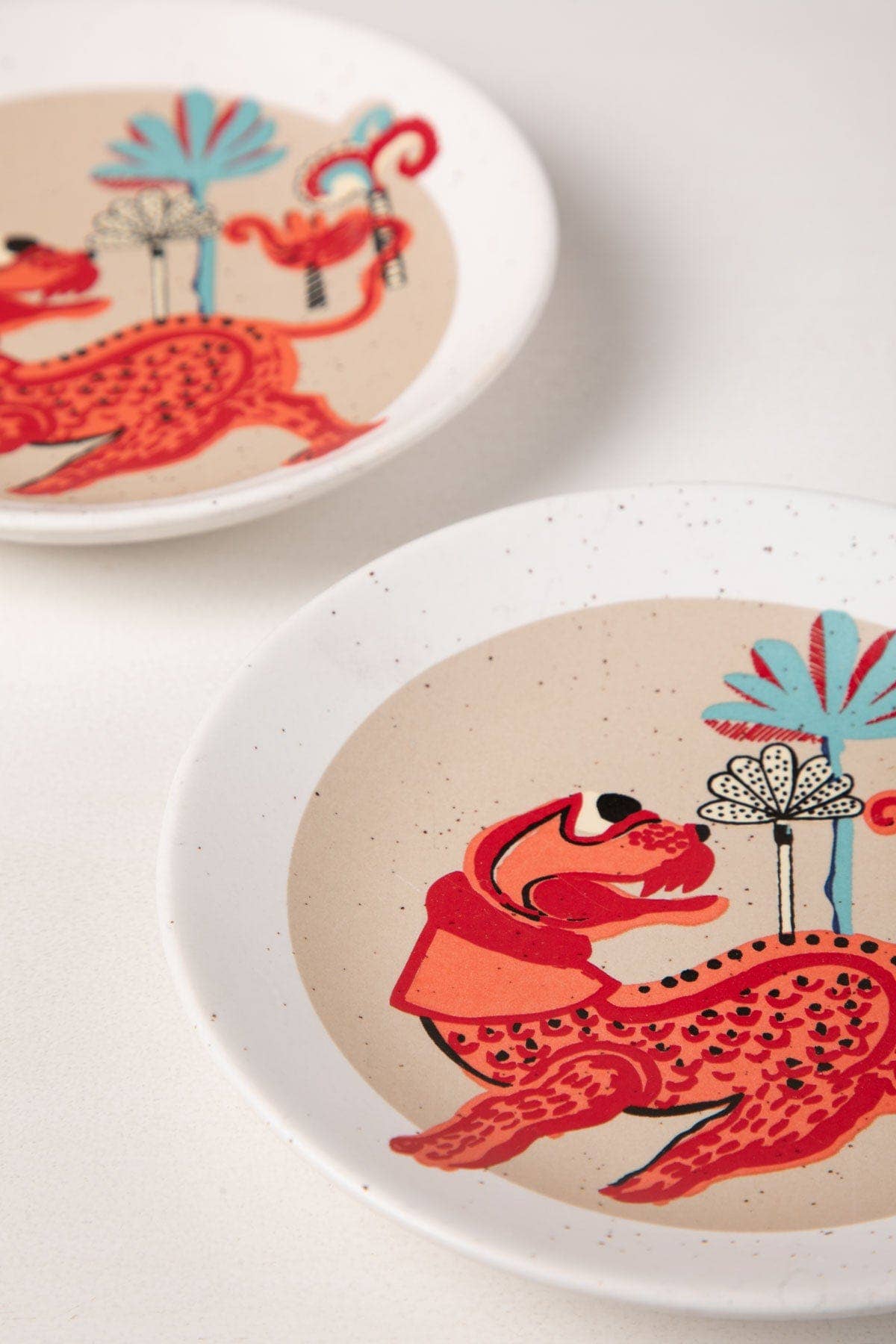 Red Yali Snack Plate  | Ceramic | Set of 2