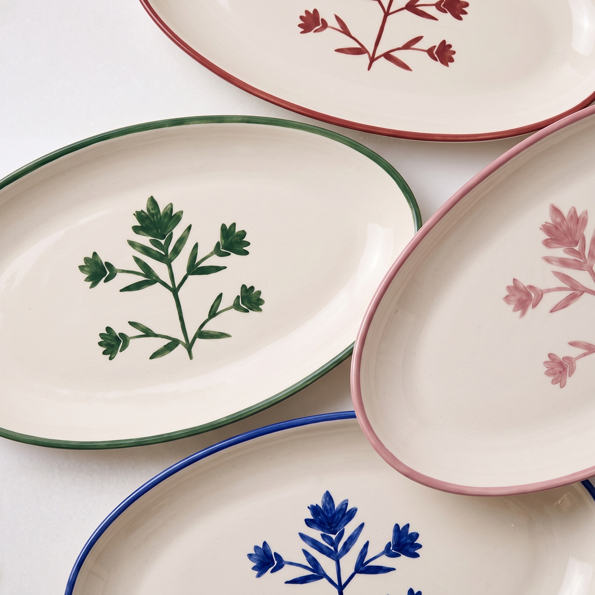 Floral Olive Oval Platter | Hand-crafted Ceramic | 14x7 | Set Of 2