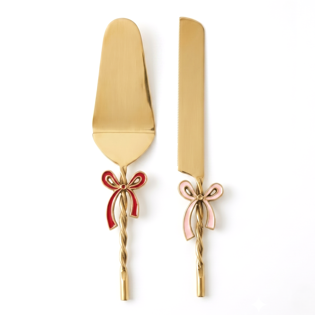 Red & Pink Bow Cake Knife | PVD Stainless Steel | Set Of 2 - Casa Amarosa