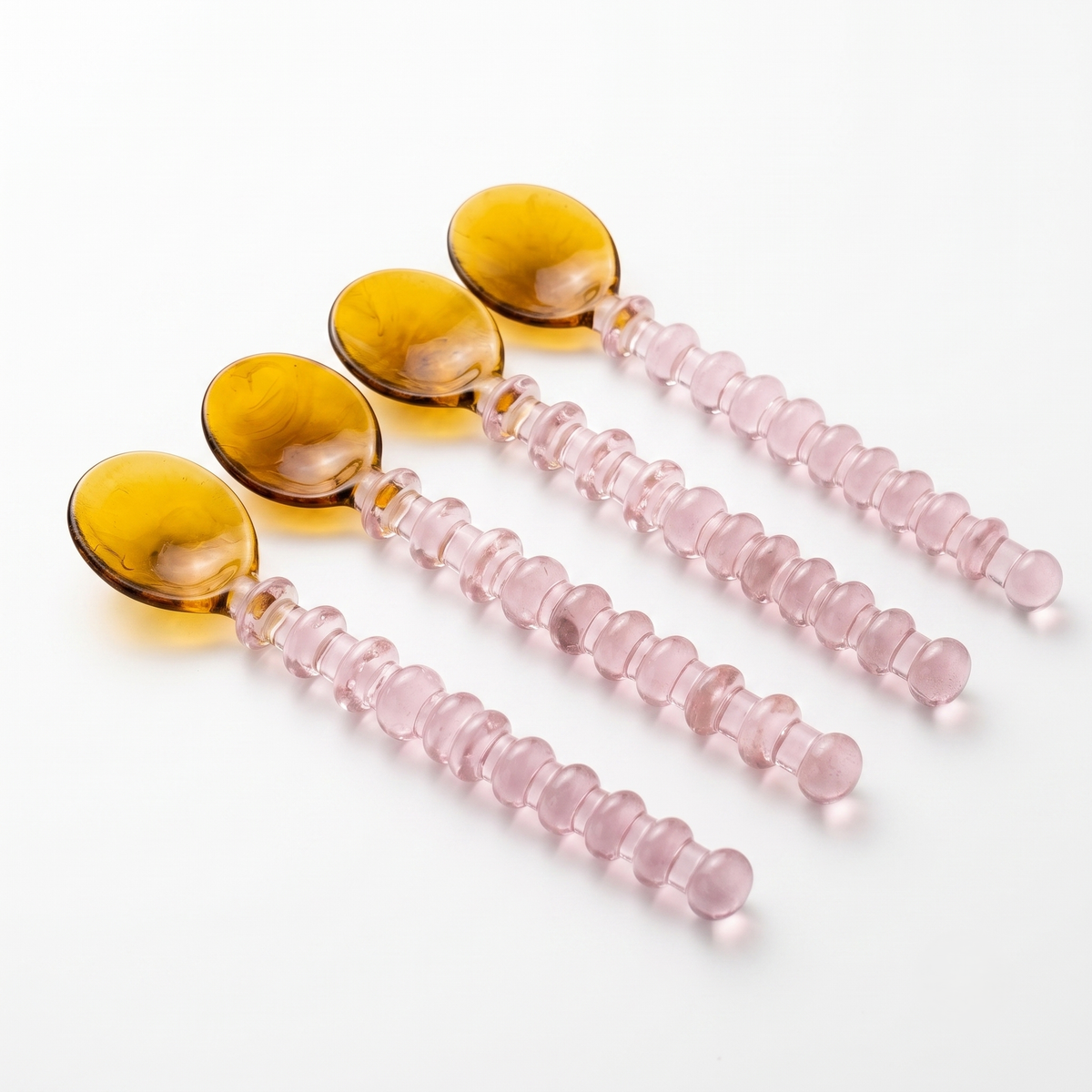 Amber & Pink Beaded Glass Spoon | Borosilicate Glass  | Set of 4