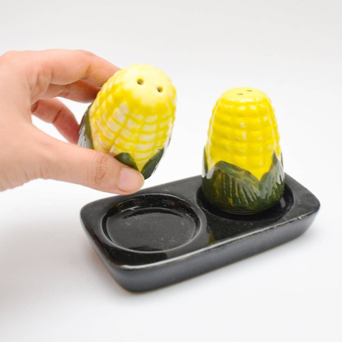 Golden Corn Salt & Pepper Shaker Set with Tray | 3 Inch