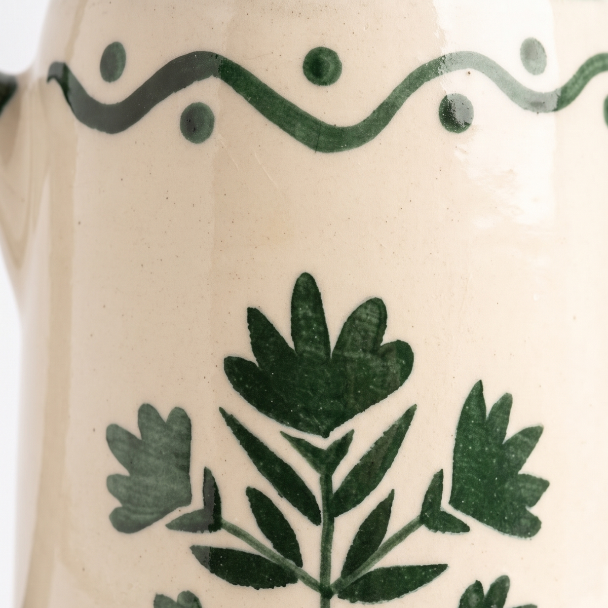 Green Floral Striped Pitcher | Hand-painted Ceramic | 6 Inch