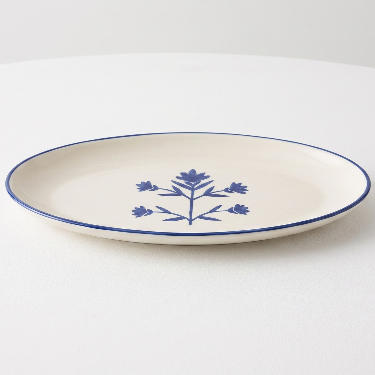 Floral Blue Oval Platter | Hand-crafted Ceramic | 14x7 - Casa Amarosa