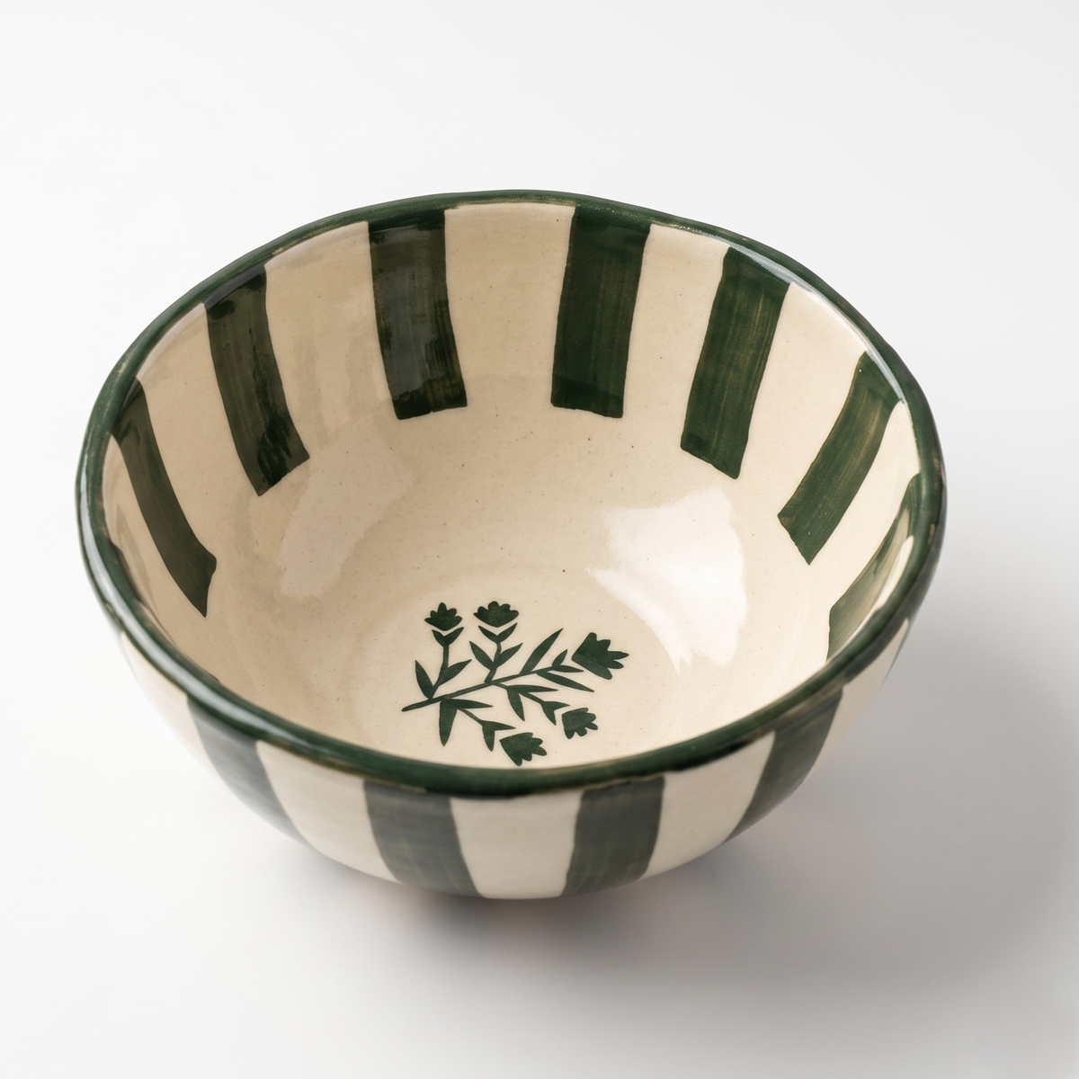 Striped Green Floral Serving Bowl | 5.5x5.5 - Casa Amarosa