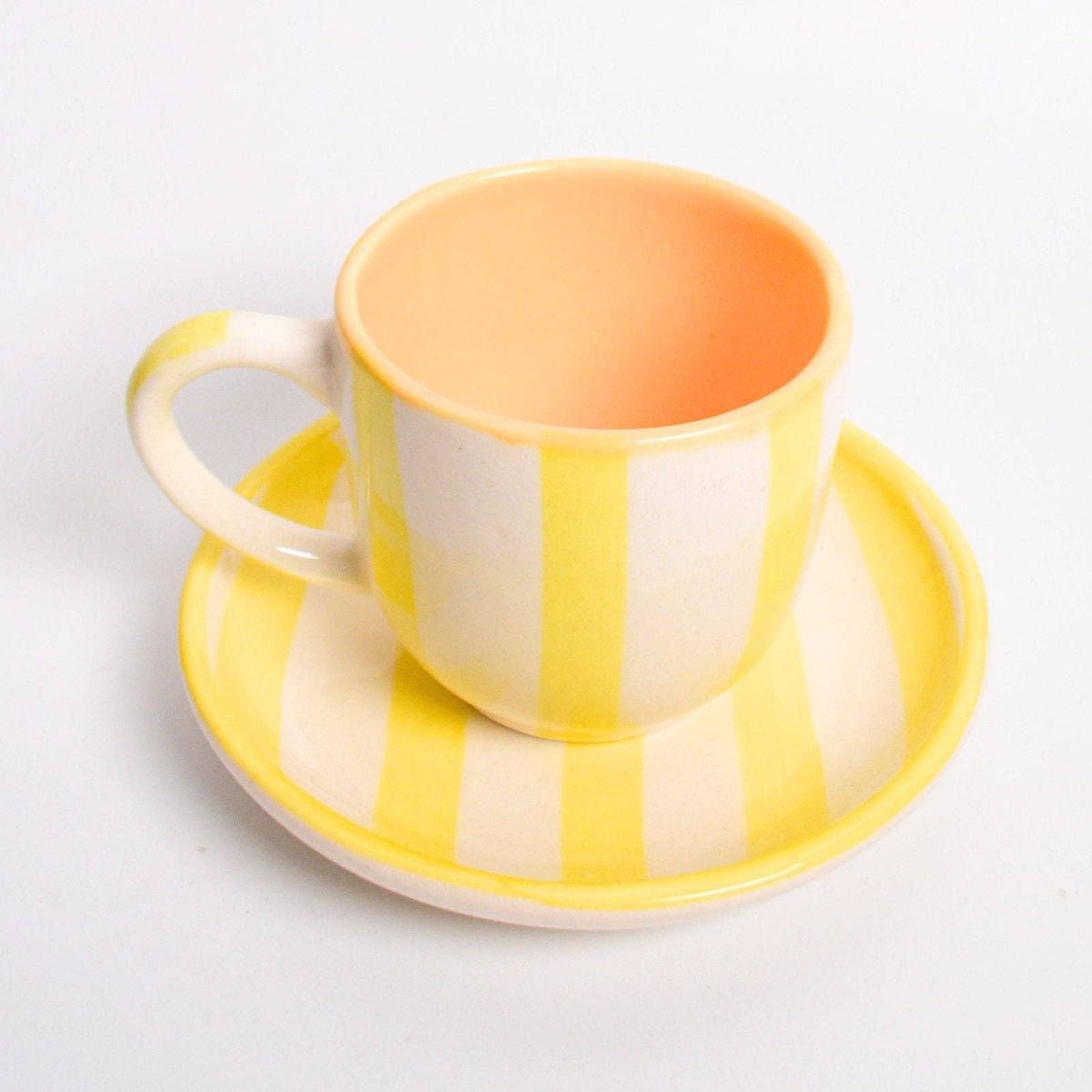 Yellow Stripe Cup & Coaster Set Of 2 | Ceramic | 3 Inch