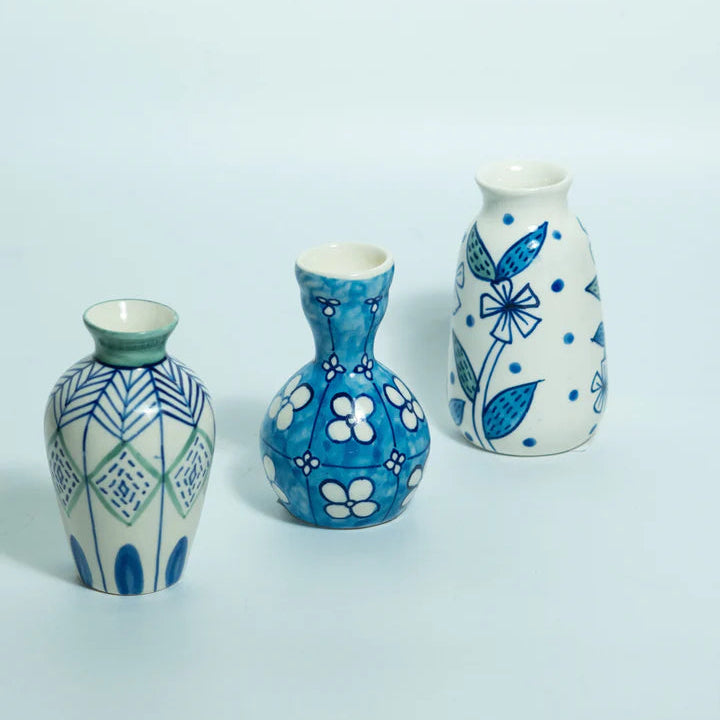 Botanical Charm Mini Vases , Set of 3 - 2.25x4 Inches