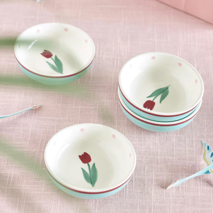Skylark Handpainted Ceramic Nut Bowl - Set of 4 , 3.15 x 1 Inches
