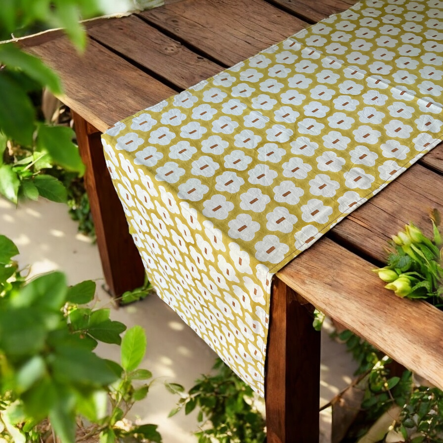 Button Flower Brunch Table Runner | Block Printed | 17x76.5"