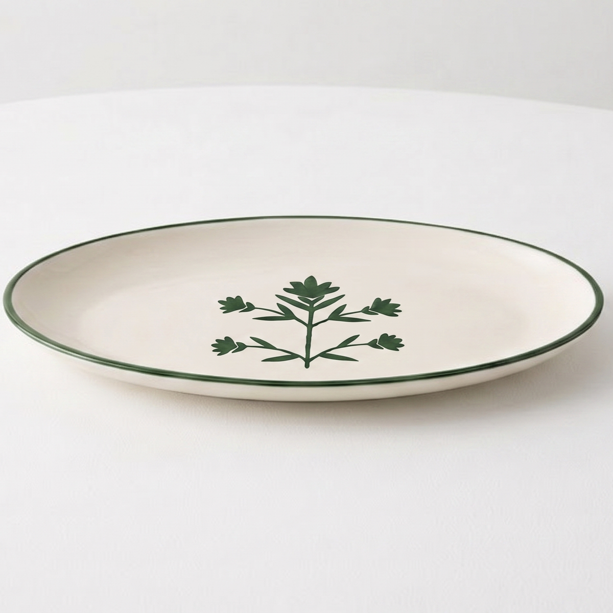 Floral Olive Oval Platter | Hand-crafted Ceramic | 14x7 - Casa Amarosa