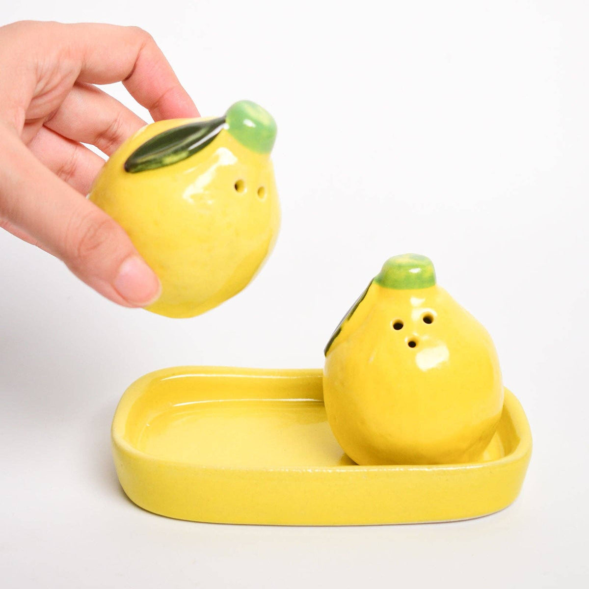 Yellow Lemon Salt & Pepper Shaker Set with Tray | 2.5 Inch