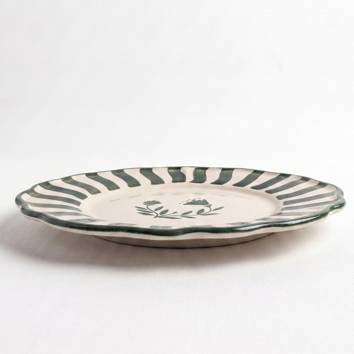 Striped Green Floral Dinner Plate | Hand-crafted Ceramic | Set Of 2