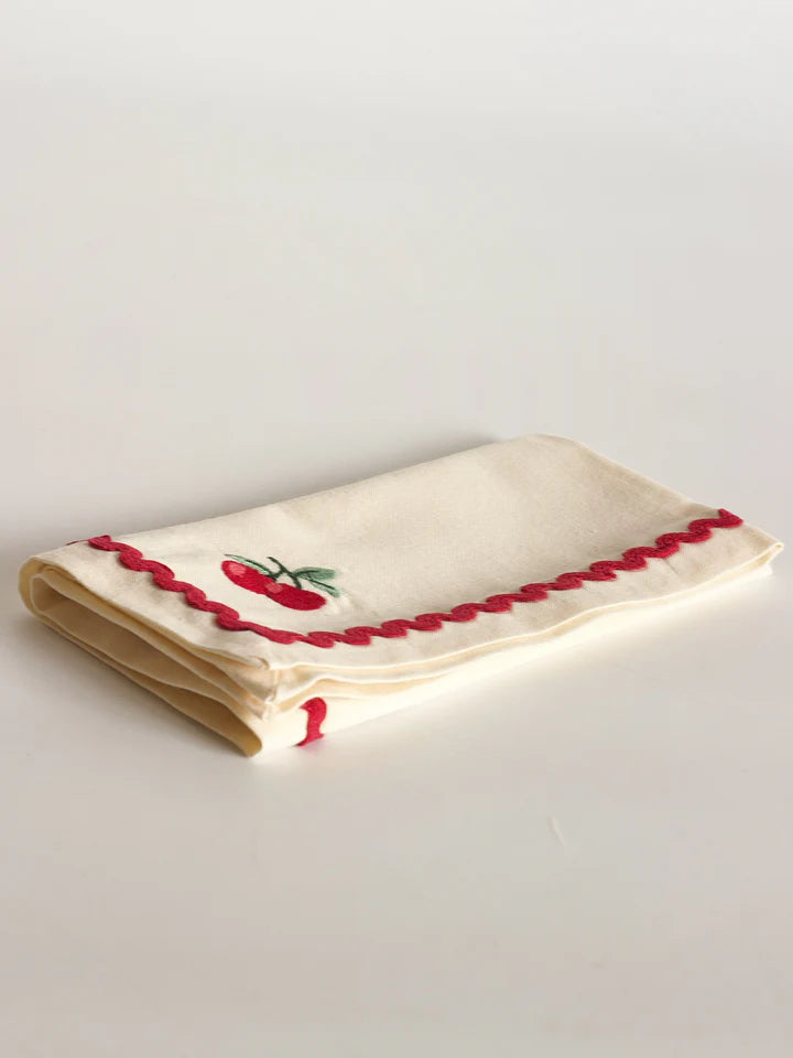 Cherry Crush Embroidered Napkins , Set of 6 - 16x16 Inches
