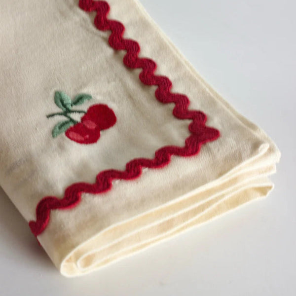 Cherry Crush Embroidered Napkins , Set of 6 - 16x16 Inches
