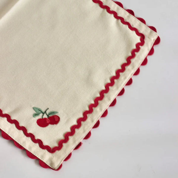Cherry Crush Embroidered Placemats , Set of 6 - 12 x 18 inches