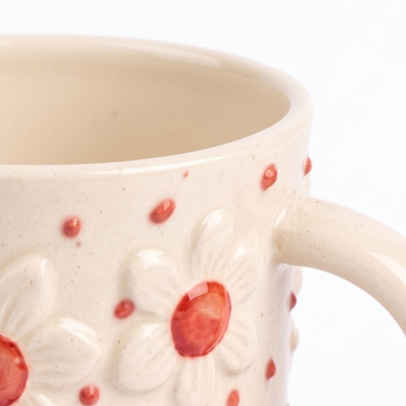 Red Sunshine Bloom Mug | Handcrafted Ceramic | 3x4 In