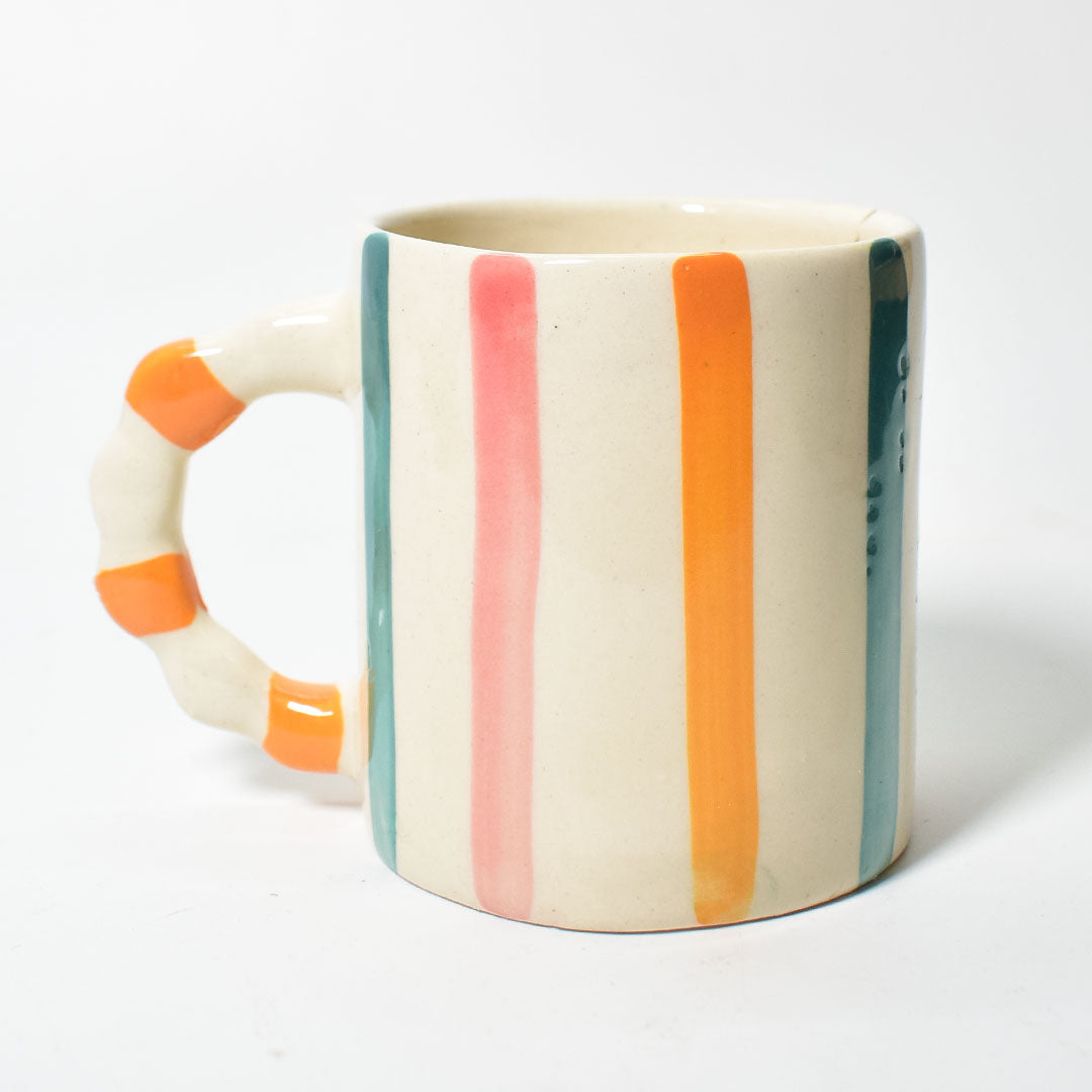 Candy Striped Ceramic Mug - 3.5x3 Inches - Set of 4