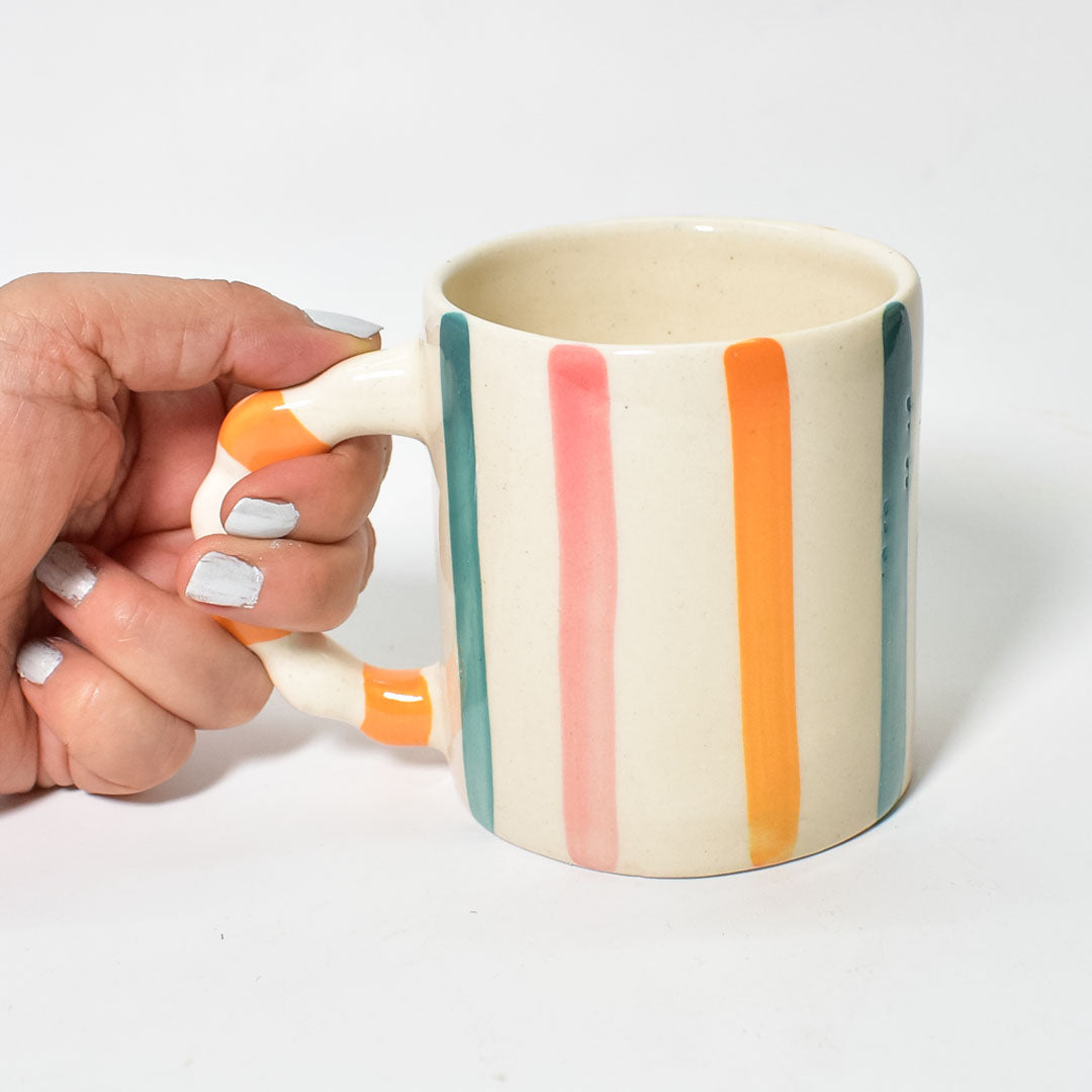 Candy Striped Ceramic Mug - 3.5x3 Inches - Set of 4