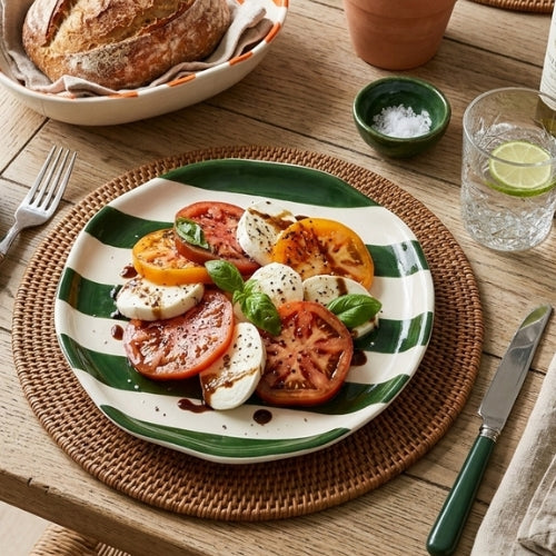 Ceramic Olive Green stripe plate, 6.3x6.3 Inches (Set of 4)