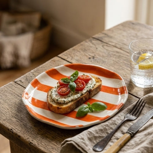 Ceramic Orange stripe plate, 6.3x6.3 Inches (Set of 4)