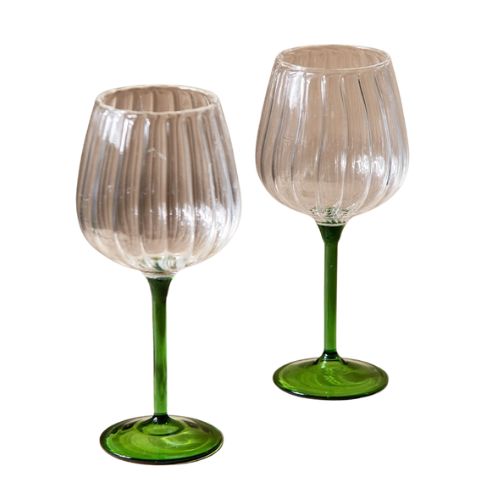 Ribbed Goblet Wine Glass -Green, 2.5 x 4 x 8 Inches