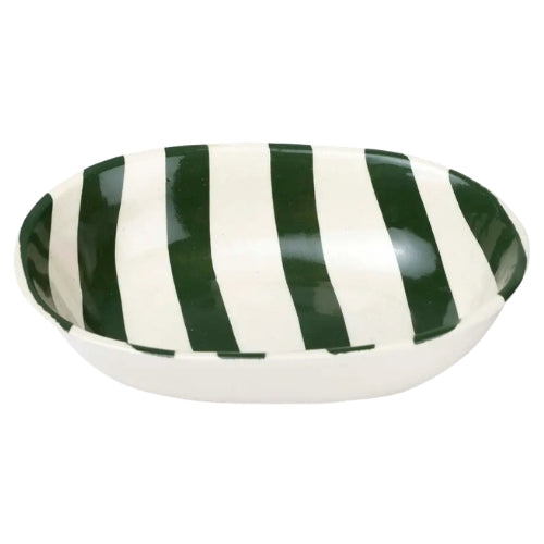 Ceramic stripe Bowl, Olive Green  7x5x2 Inches (Set of 4)