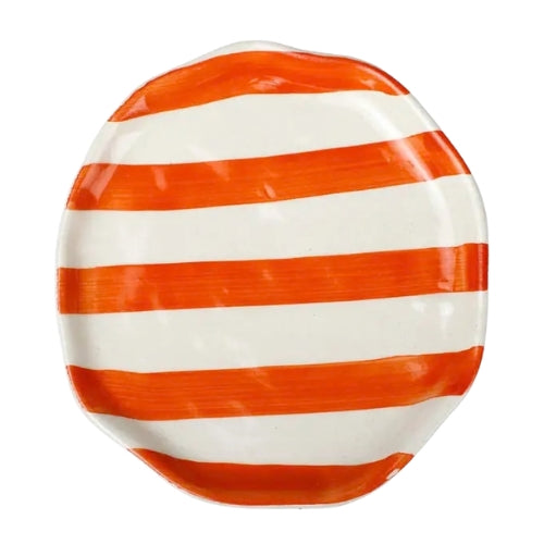 Ceramic Orange stripe plate, 6.3x6.3 Inches (Set of 4)