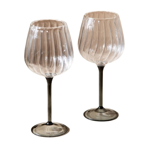 Ribbed Goblet Wine Glass - Smoke,  2.5 x 4 x 8 Inches