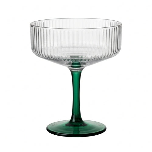 Swirl Cocktail Glass -Clear & Green,  4 x 6.5 Inches - (Set of2)