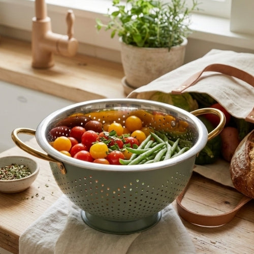 Colum Steel Colander, Green-  13.25 x 10.75 x 6 Inches