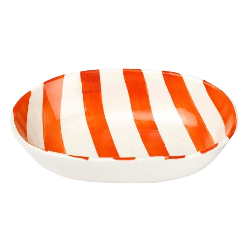 Ceramic stripe Bowl, Orange  7x5x2 Inches (Set of 4)