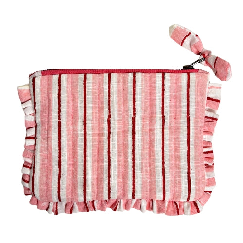 Sustainable Quilted Cotton Pouch, Pink & Red Striped - 8 x 5 Inches (Set of 2)