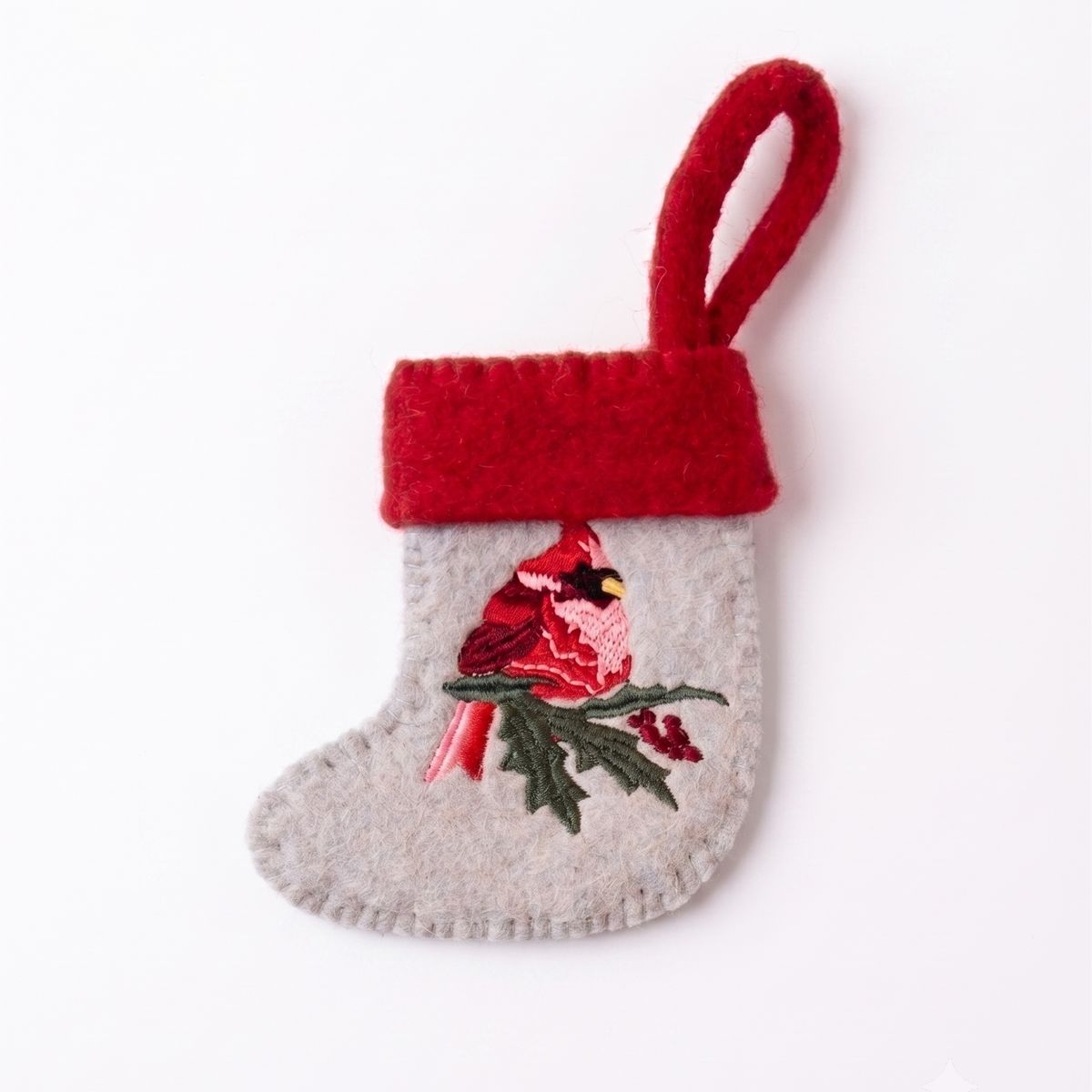 Red Robin Felt Stocking | Embroidered Felt | 20cm - Casa Amarosa