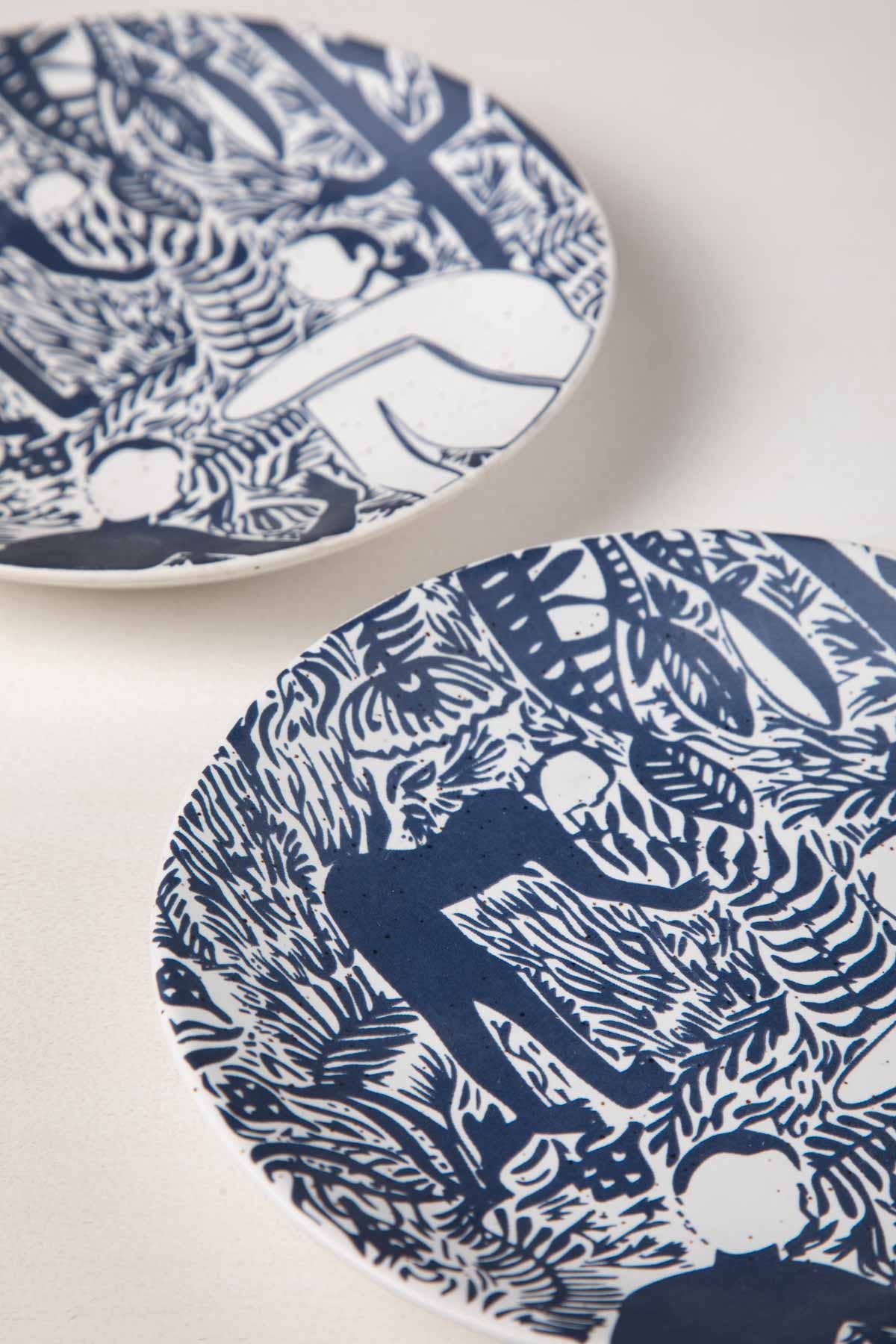 Indigo Fragrant Fields Snack Plate  | Ceramic | Set Of 2