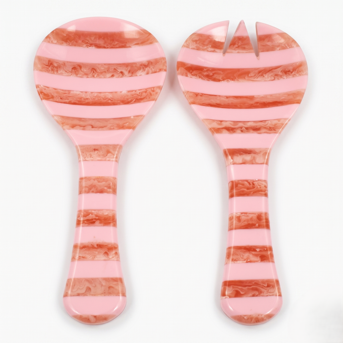 Pink Striped Salad Server Set | Hand-poured Resin | 9 Inch - Casa Amarosa