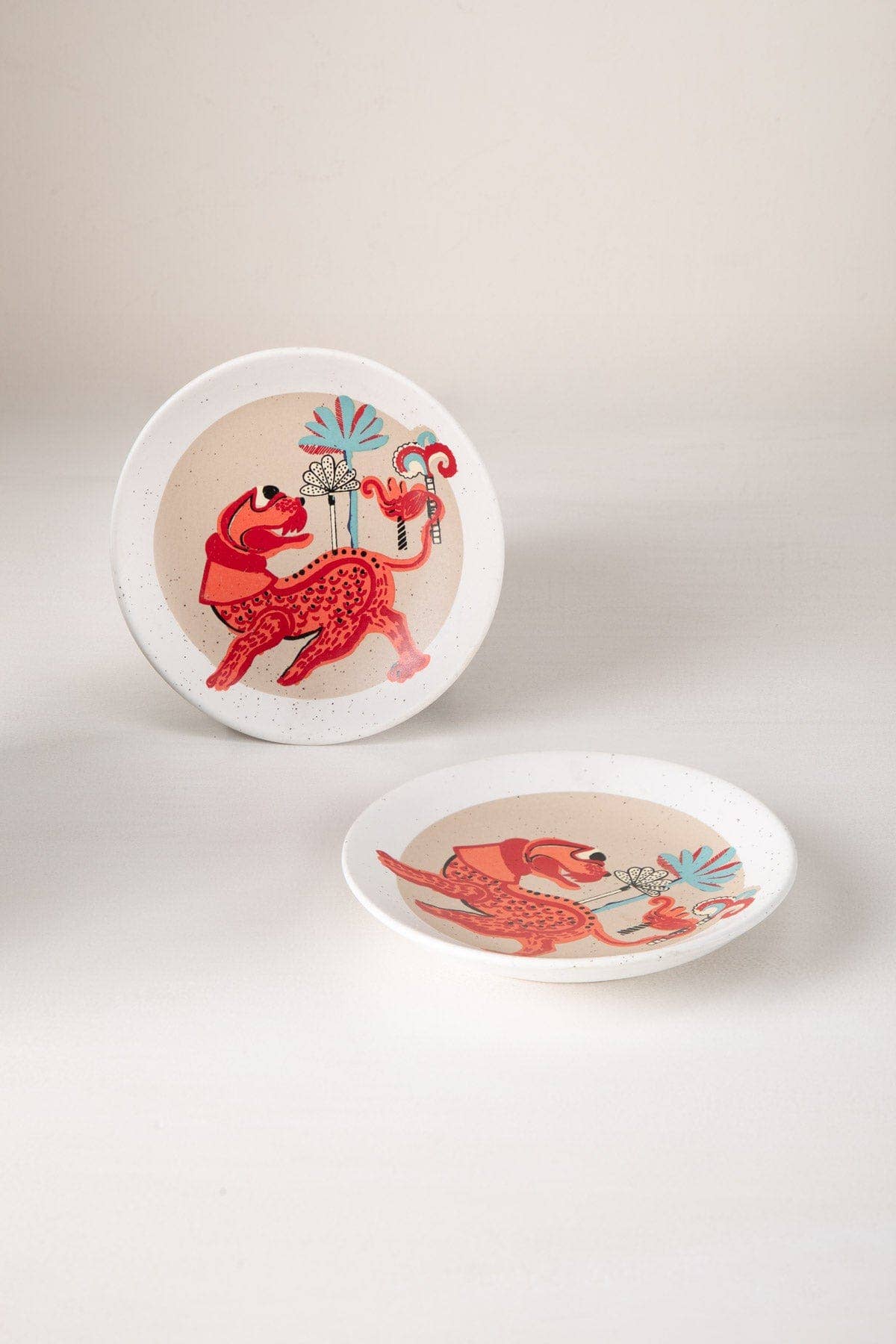 Red Yali Snack Plate  | Ceramic | Set of 2 - Casa Amarosa