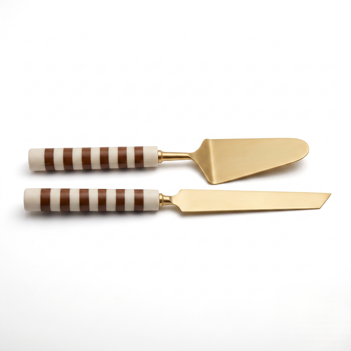 White & Brown Stripe Cake Knife Set | Set Of 2