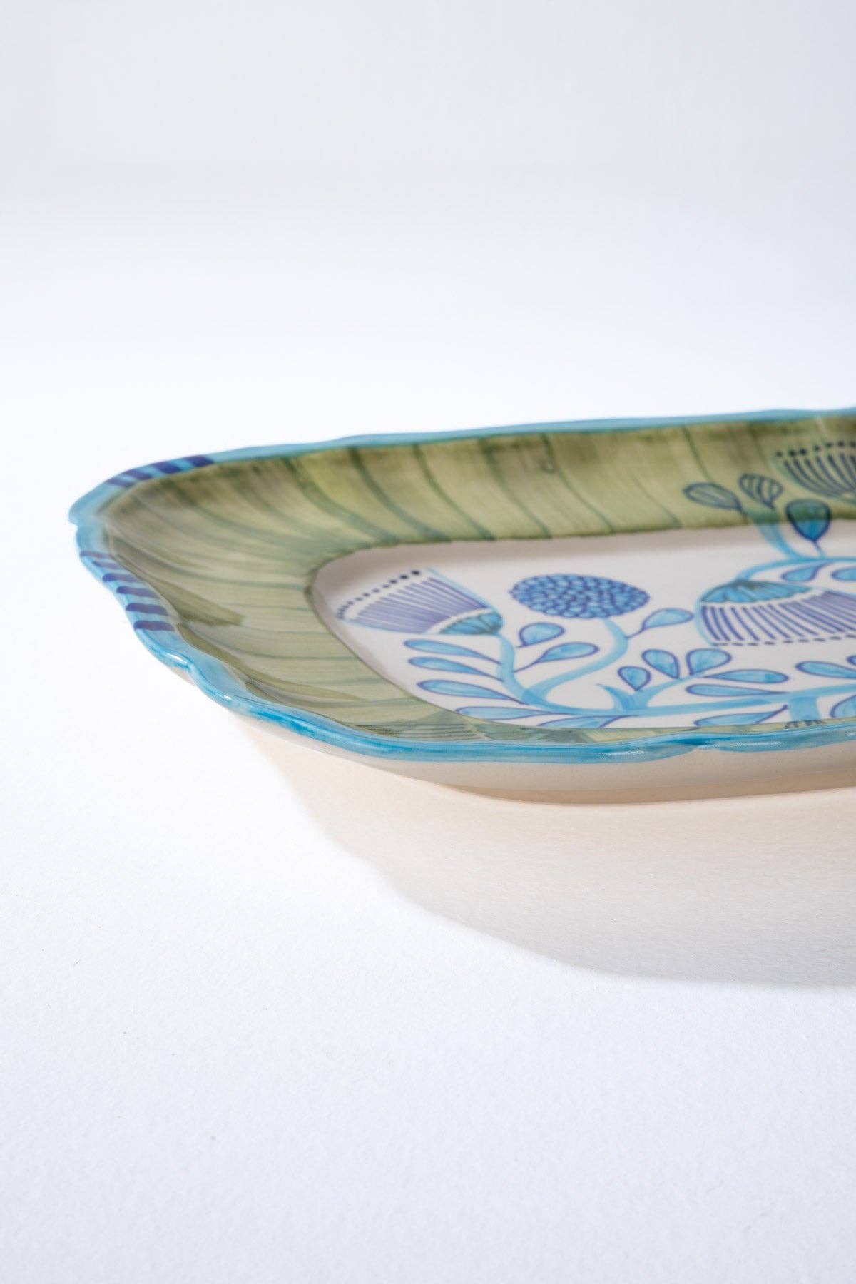 Blue Green Rain Tree Rectangular Platter | Hand-Painted | 13x10 IN