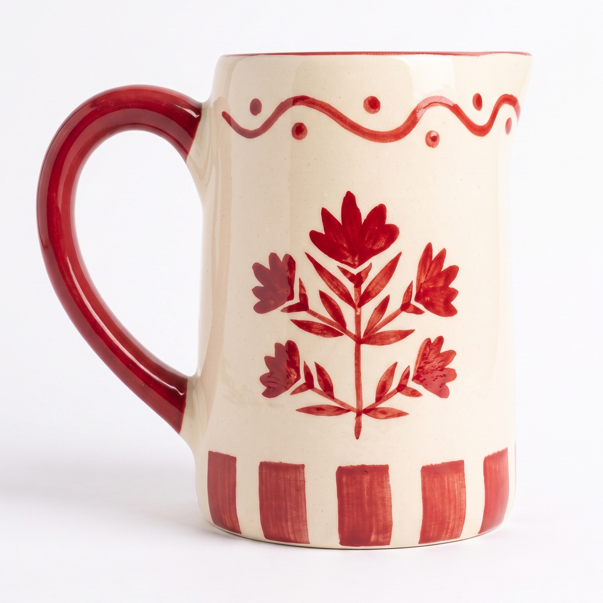 Red Floral Striped Pitcher | Hand-painted Ceramic | 6 Inch - Casa Amarosa