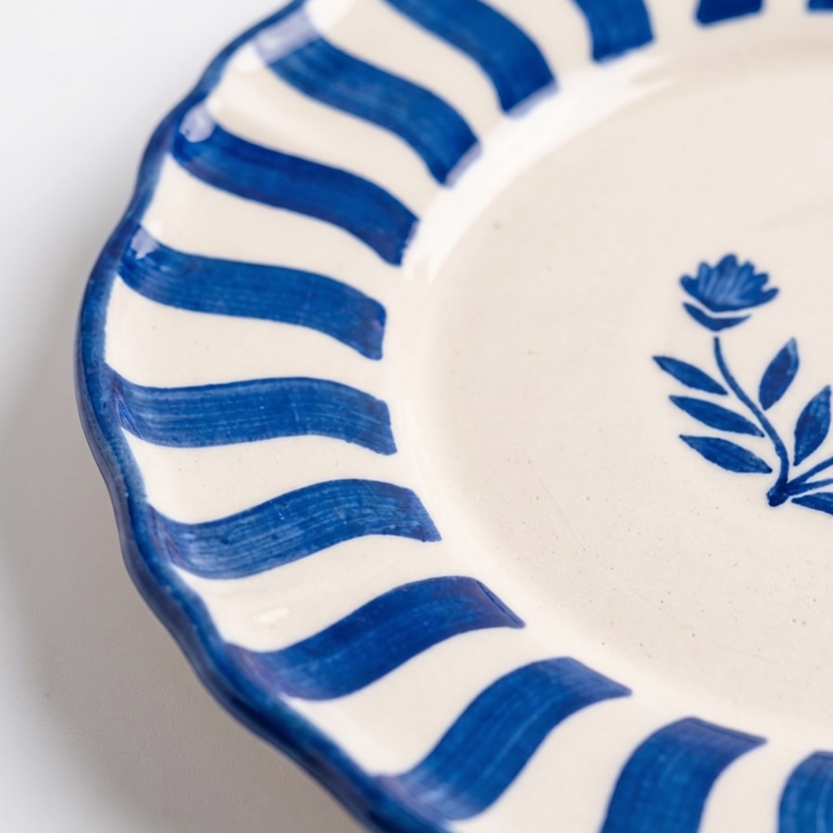 Stripe Blue Floral Dinner Plate | Handcrafted Ceramic | 10.5 | Set Of 2